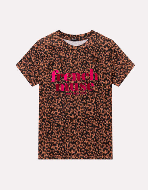 MELVA - T-shirt noir coton bio léopard à message métallisé - One Step