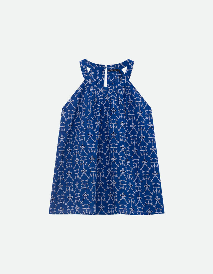 CORTES - Top bleu coton bio broderies all-over -7