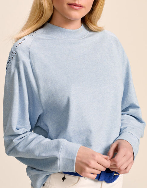 MUKKI - Sweat bleu chambray molleton avec broderies - One Step