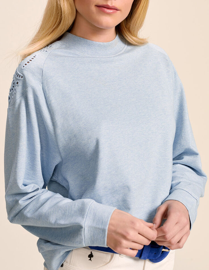 MUKKI - Sweat bleu chambray molleton avec broderies-1