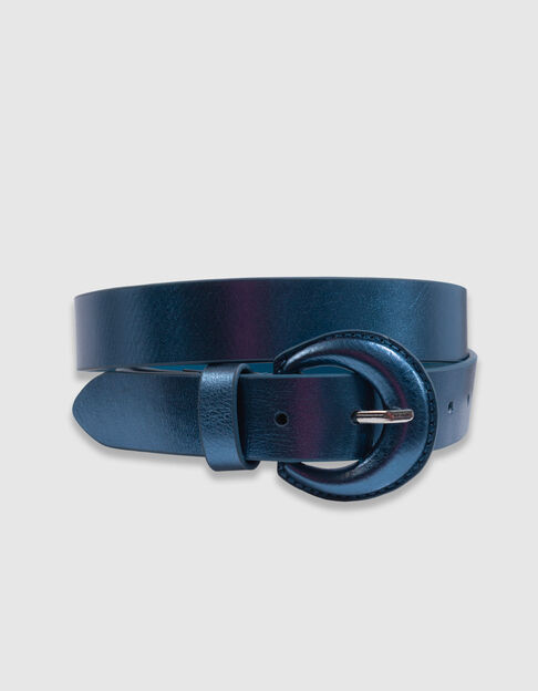 ANDREW - Ceinture bleue cuir certifié finition métallisée  - One Step