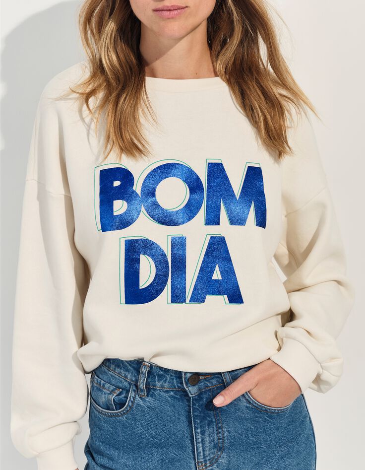 MIDI - Sweat blanc message m&eacute;tallis&eacute; -1