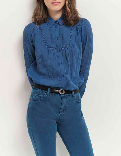 CHLOE - Chemise santorin blue broderies placées - One Step