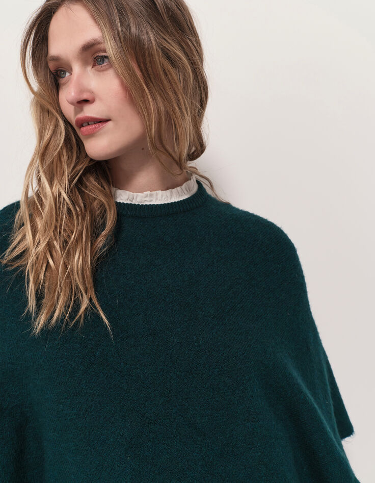 ALAMO - Poncho vert tricot col rond-4 ALAMO - Poncho vert tricot col rond-4