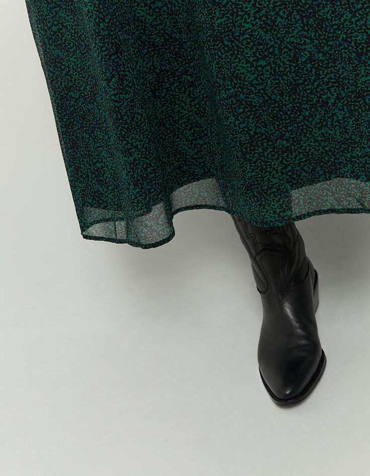 JOSEFA - Jupe longue noire à imprimé pointilliste vert-4