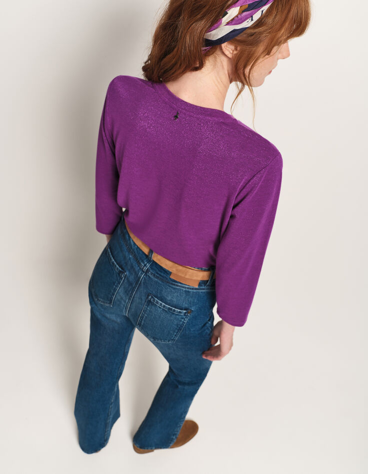 MAKYA - T-shirt manches longues violet maille irisée-3