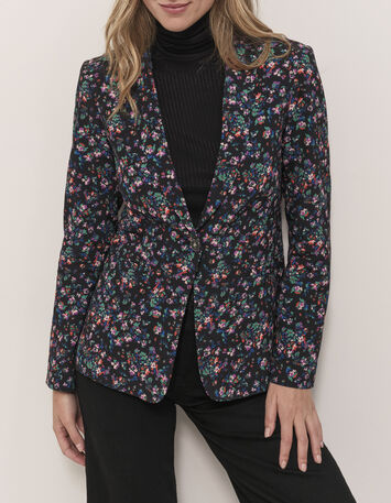 VEZELY - Veste de costume noire &agrave; imprim&eacute; jardin nocturne-1