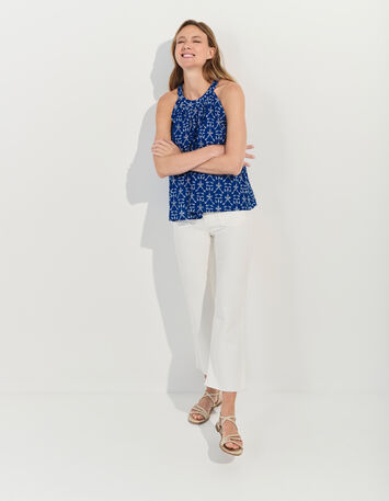 CORTES - Top bleu coton bio broderies all-over -1