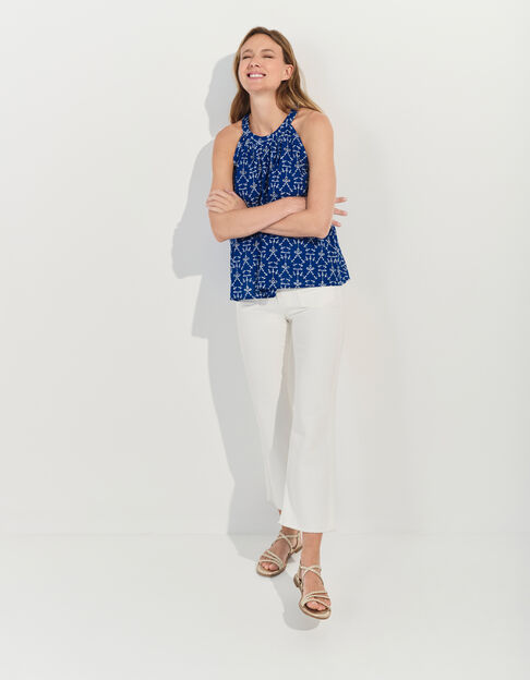 CORTES - Top bleu coton bio broderies all-over  - One Step