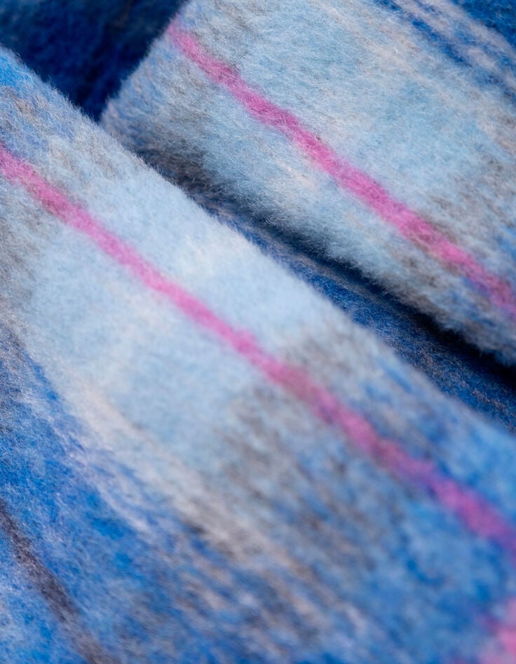 DANICA - Manteau bleu motif carreaux col montant-9 DANICA - Manteau bleu motif carreaux col montant-9