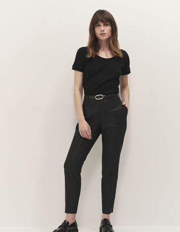 PAN - Pantalon cigarette noir enduit taille haute 7/8e-1