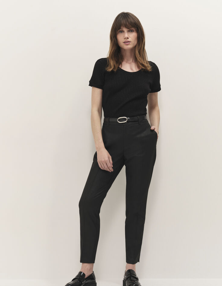 PAN - Pantalon cigarette noir enduit taille haute 7/8e-1