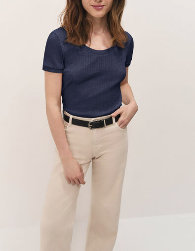 MILESI - T-shirt marine maille lurex c&ocirc;tel&eacute;e - One Step