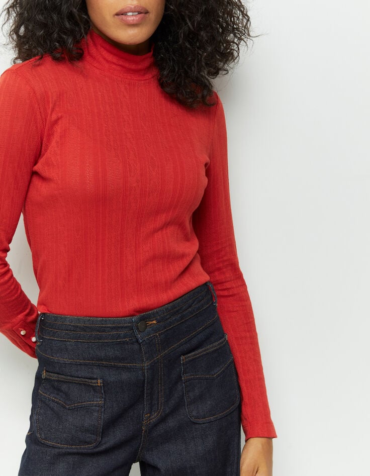 MALORY - T-shirt rouge maille Pointelle-1 MALORY - T-shirt rouge maille Pointelle-1