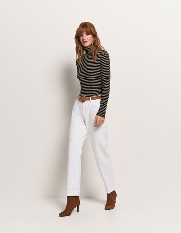 MOOD - T-shirt gris col roulé maille rayée-2