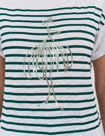 MOOVE - T-shirt blanc rayures et danseuse dorée -4