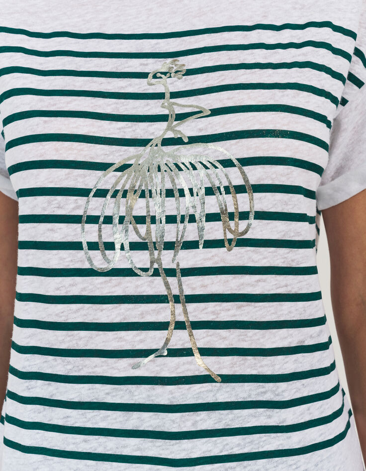 MOOVE - T-shirt blanc rayures et danseuse dorée -4