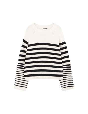 TANIA  - Pull marini&egrave;re ivoire tricot motif rayures noires-1