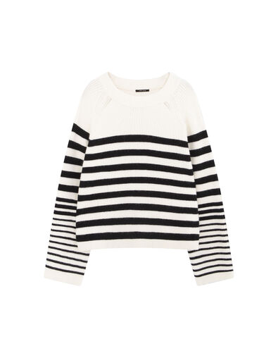 TANIA  - Pull marini&egrave;re ivoire tricot motif rayures noires - One Step