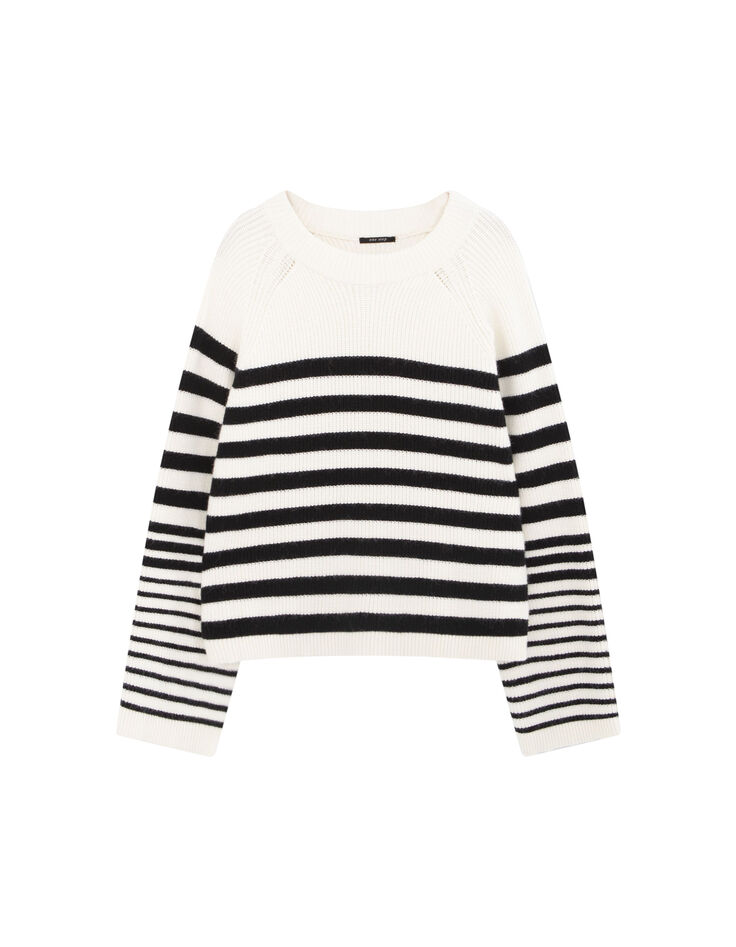 TANIA  - Pull marini&egrave;re ivoire tricot motif rayures noires-1
