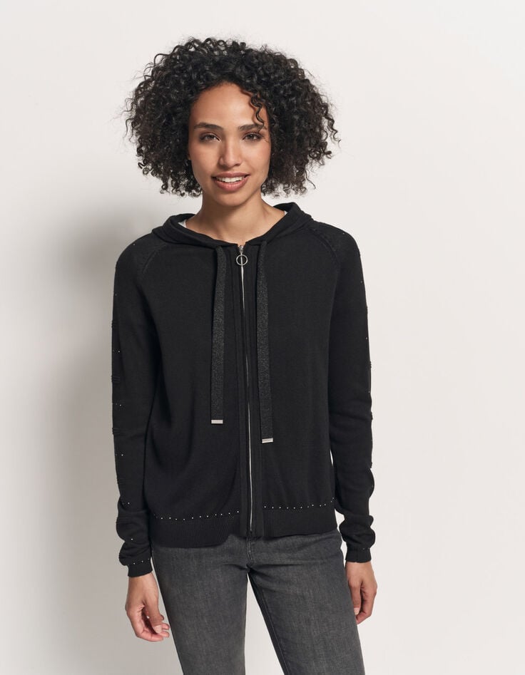 TAÏGA - Cardigan noir à capuche et clous-2 TAÏGA - Cardigan noir à capuche et clous-2