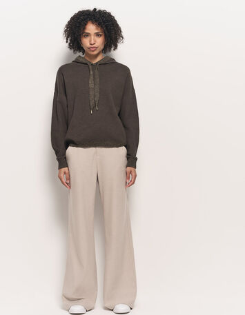 TIMON - Pull kaki à capuche tricot bordé lurex-7