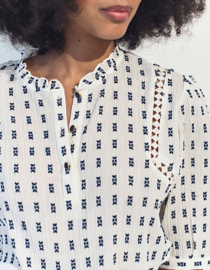CLAUDIA - Top blanc jacquard minimaliste -4