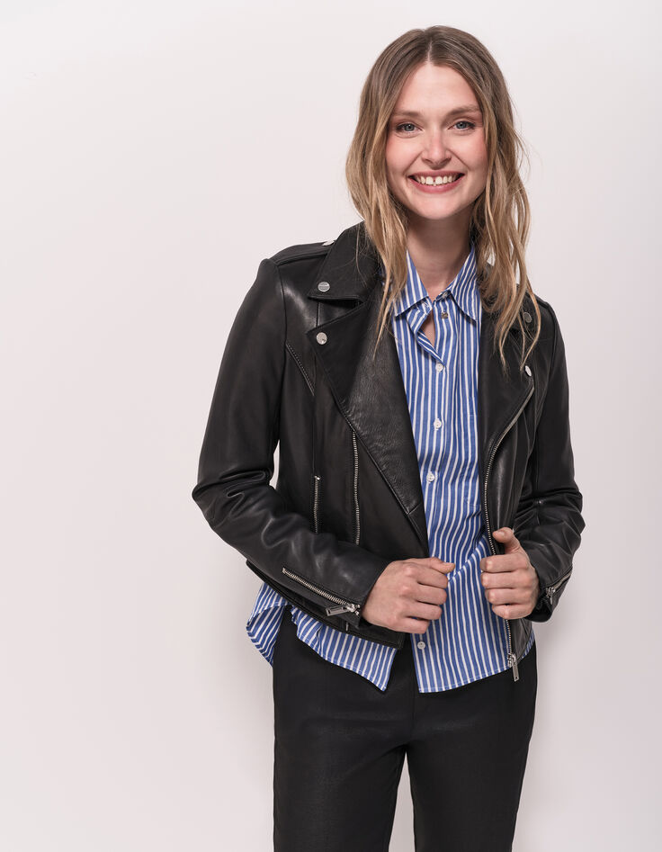 DEAN - Blouson biker noir en cuir-1