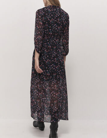 ROMEA - Robe longue noire &agrave; imprim&eacute; jardin nocturne-2