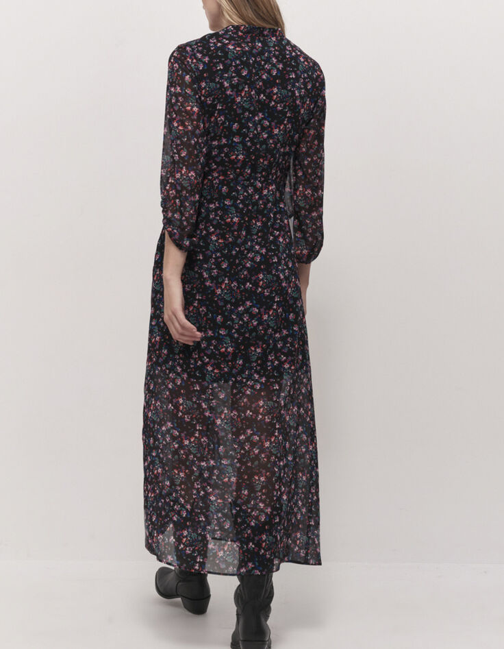 ROMEA - Robe longue noire &agrave; imprim&eacute; jardin nocturne-2