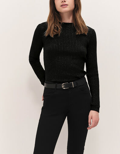 MALENE - T-shirt noir maille lurex c&ocirc;tel&eacute;e - One Step