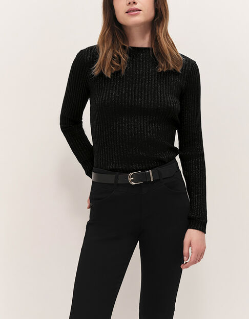 MALENE - T-shirt noir maille lurex c&ocirc;tel&eacute;e - One Step