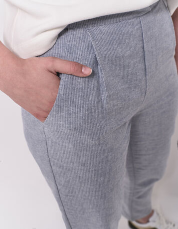 POSY - Pantalon carotte bleu motif rayures fantaisie-4