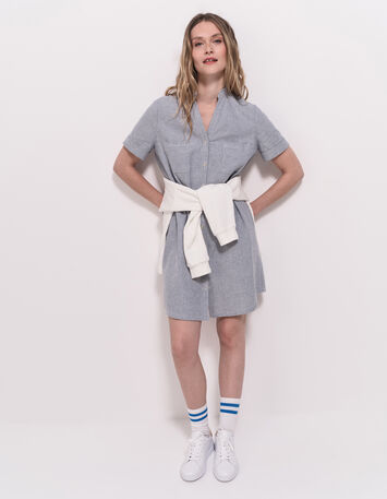 RESEDA - Robe chemise bleue motif rayures fantaisie-7