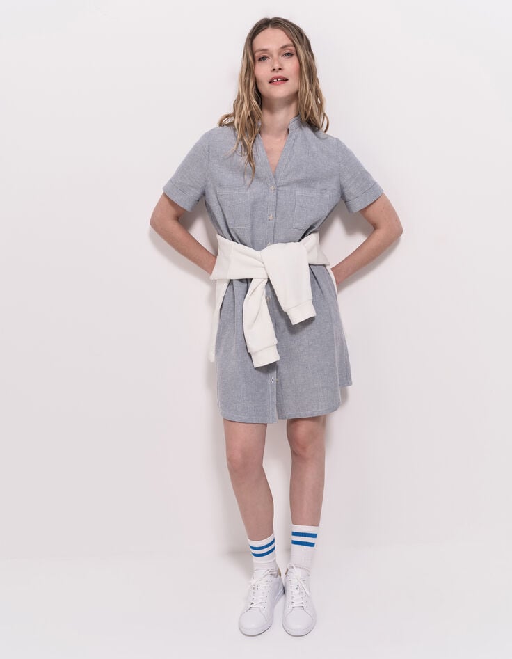 RESEDA - Robe chemise bleue motif rayures fantaisie-7 RESEDA - Robe chemise bleue motif rayures fantaisie-7