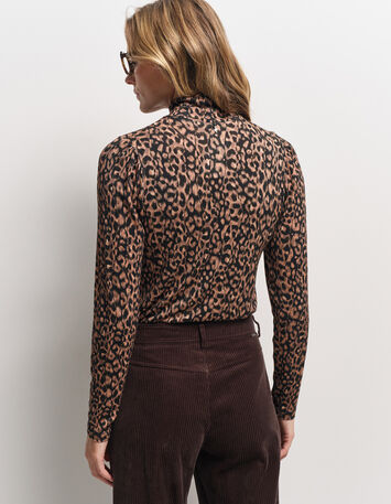 MADLY - T-shirt noir col roulé imprimé léopard-3