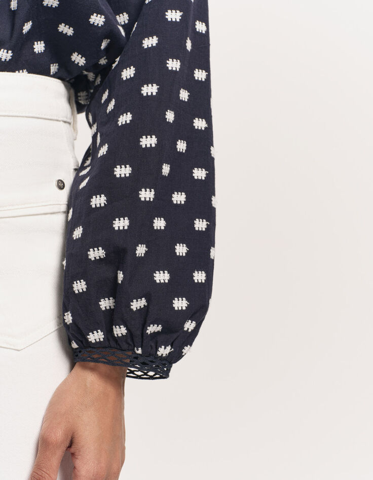 COLOMBE - Blouse marine broderies all over-4