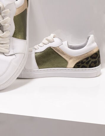 O.QUIMBO - Tennis basses blanc, kaki et doré cuir-5 O.QUIMBO - Tennis basses blanc, kaki et doré cuir-5