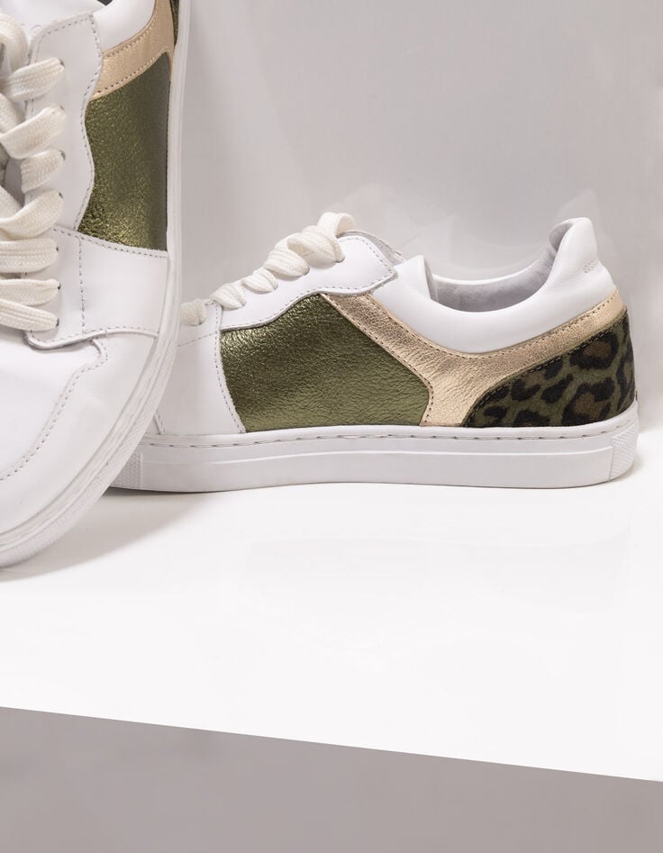 O.QUIMBO - Tennis basses blanc, kaki et doré cuir-5 O.QUIMBO - Tennis basses blanc, kaki et doré cuir-5