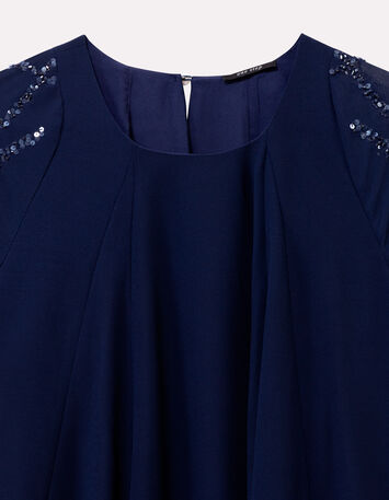 RAFFY - Robe marine manches sequins brodés-2