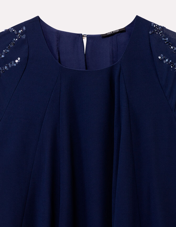 RAFFY - Robe marine manches sequins brodés-2