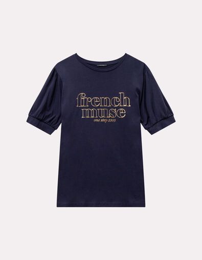 MARVA - T-shirt marine coton bio message doré - One Step