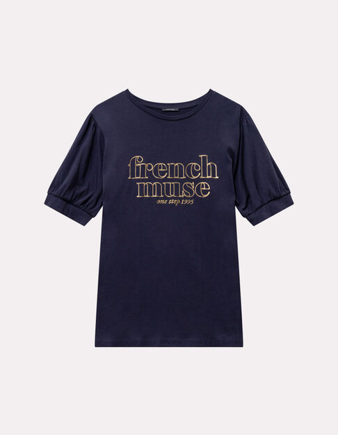 MARVA - T-shirt marine coton bio message doré - One Step