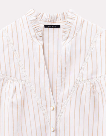 CAYCE - Blouse blanche motif rayures beige -2