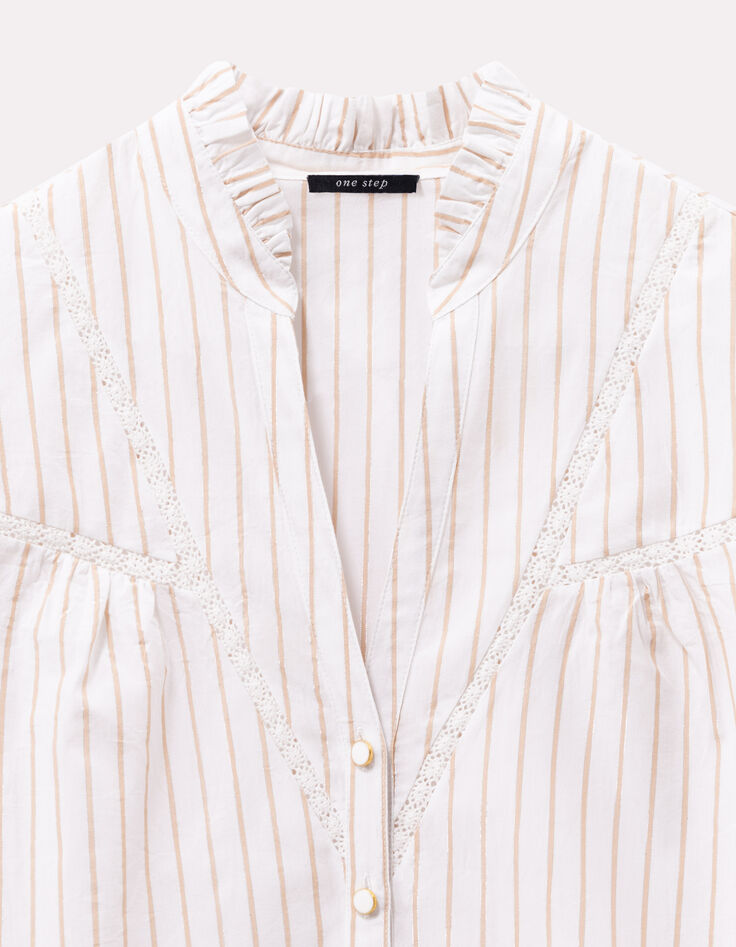 CAYCE - Blouse blanche motif rayures beige -2