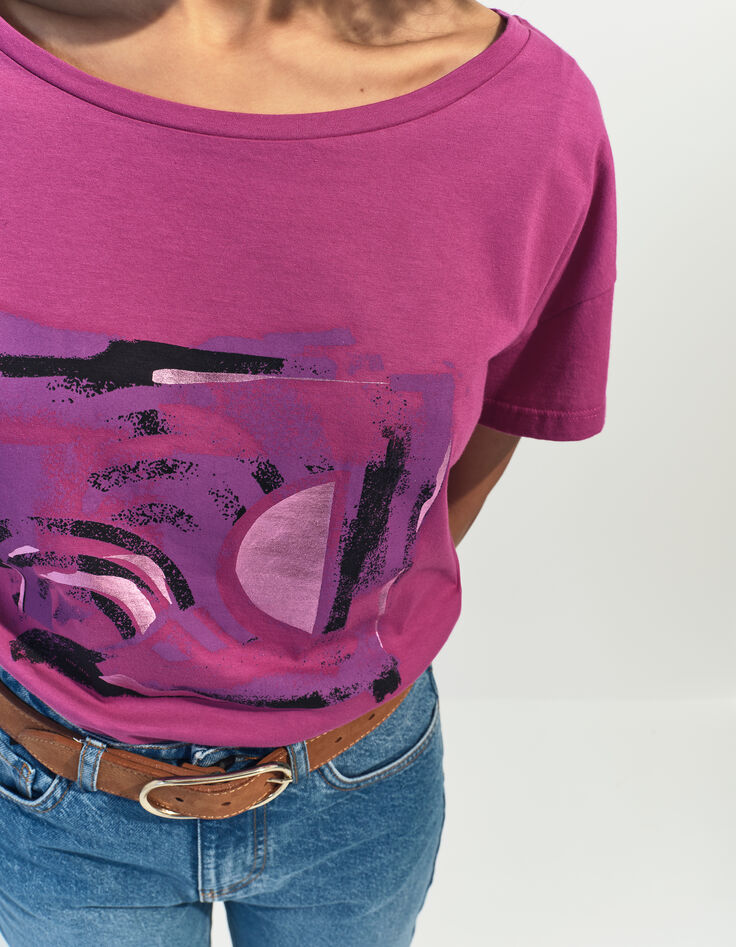 MAURO - T-shirt violet coton bio arty g&eacute;om&eacute;trique -2