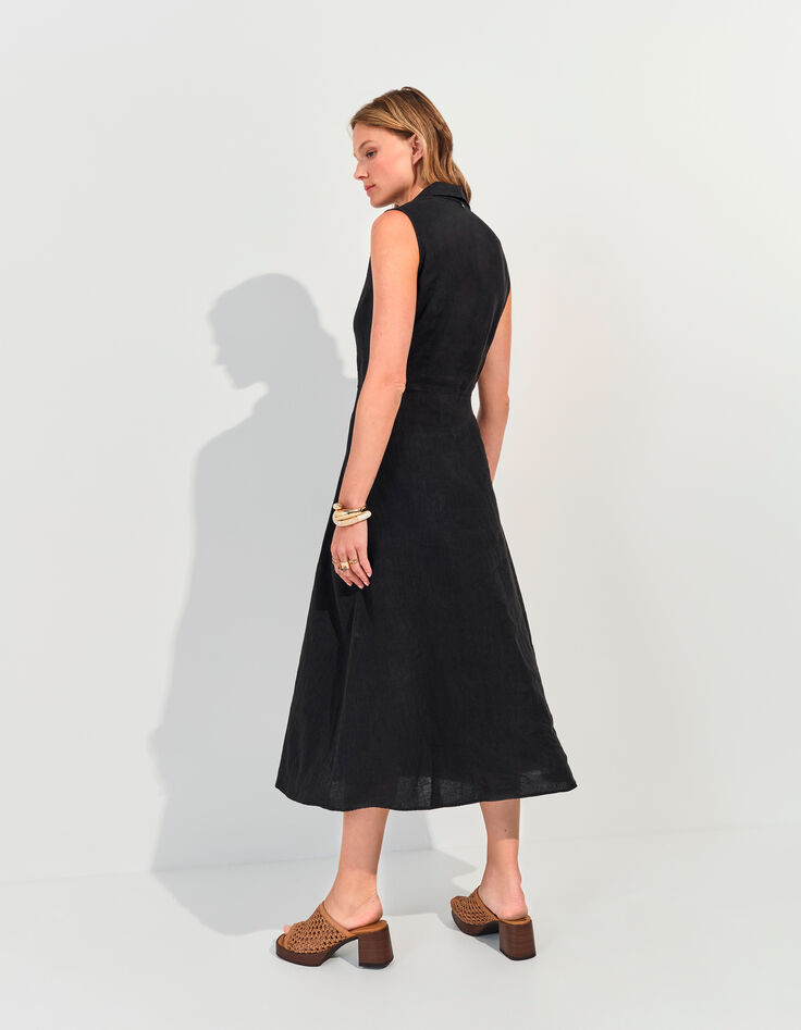 RECIFE - Robe chemise longue noire lin certifié surteint-3