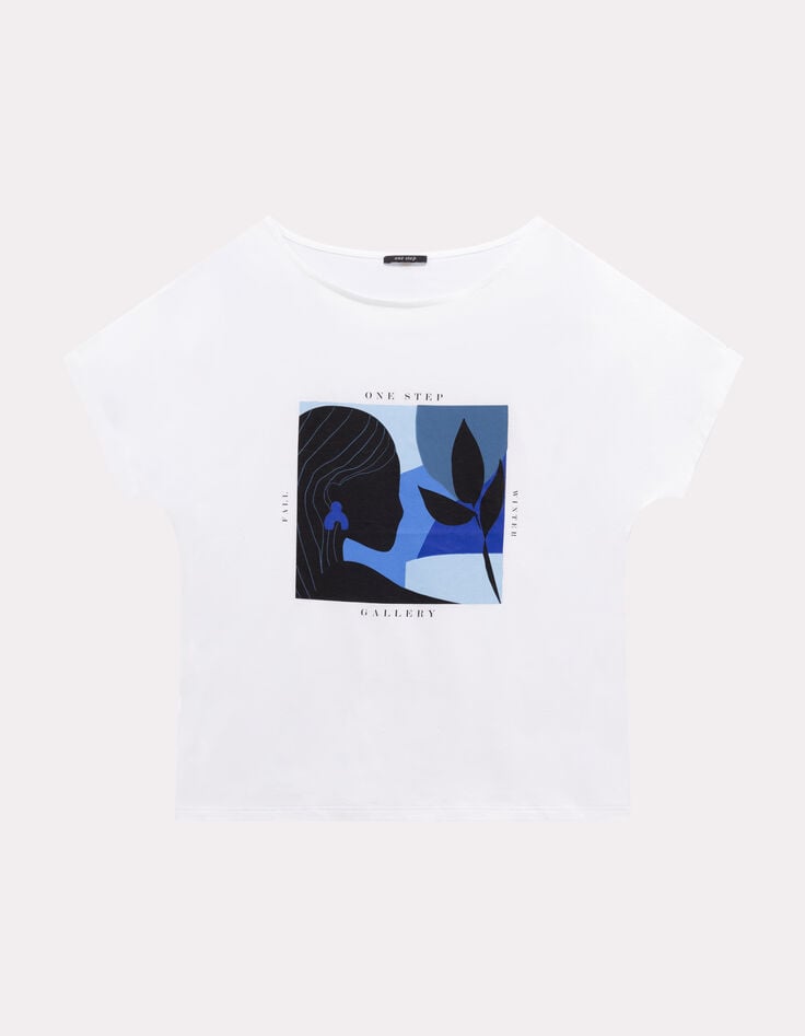 MAGICA - T-shirt écru coton bio danseuse bleue revisitée-6 MAGICA - T-shirt écru coton bio danseuse bleue revisitée-6