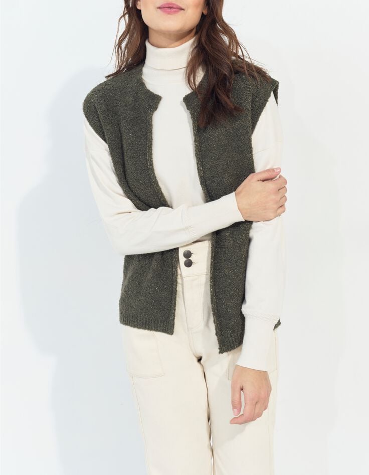 TESSA - Cardigan kaki sans manches tricot lurex-1