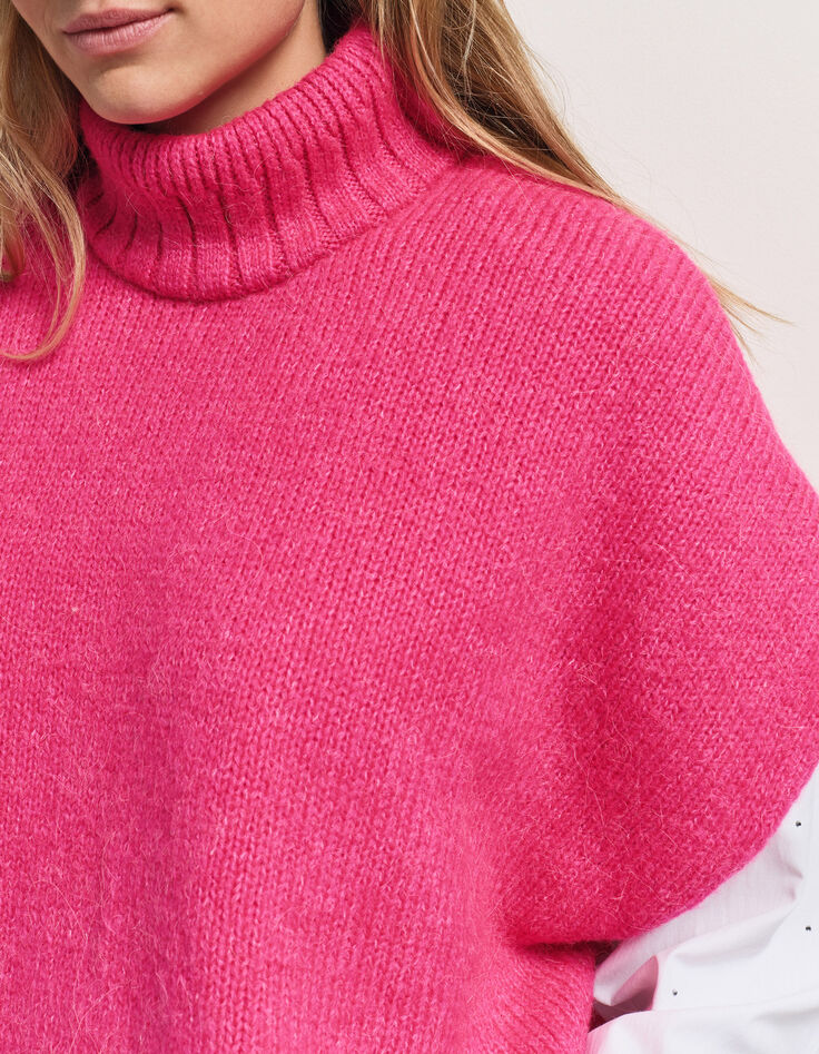 ANDRAS - Poncho rose tricot col montant-4